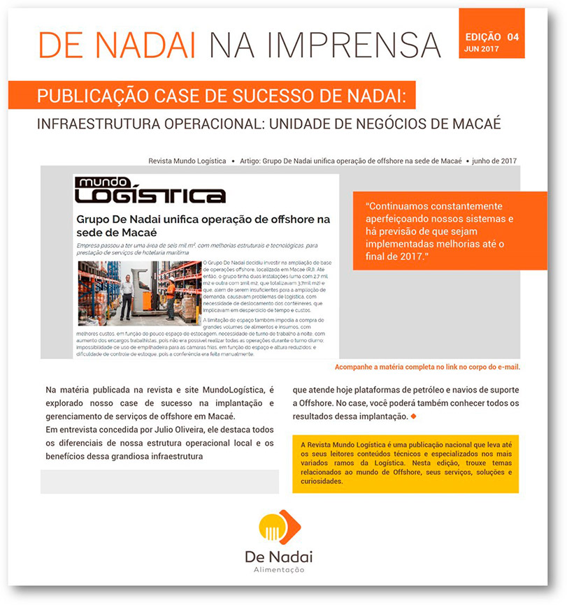 Publicação case de sucesso De Nadai: infraestrutura operacional: unidade de negócios de Macaé